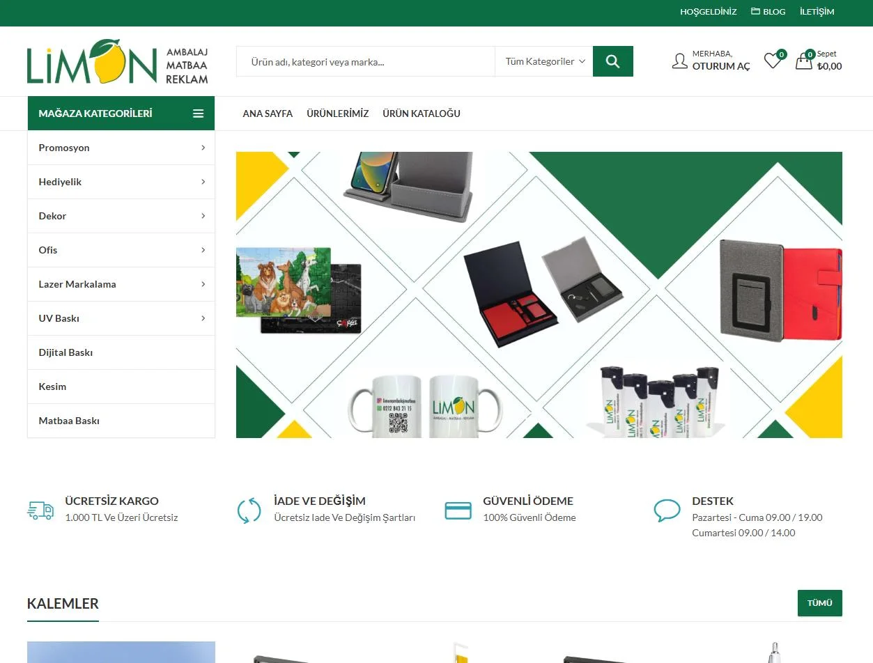 Limon Ambalaj Web Arayüz Tasarımı